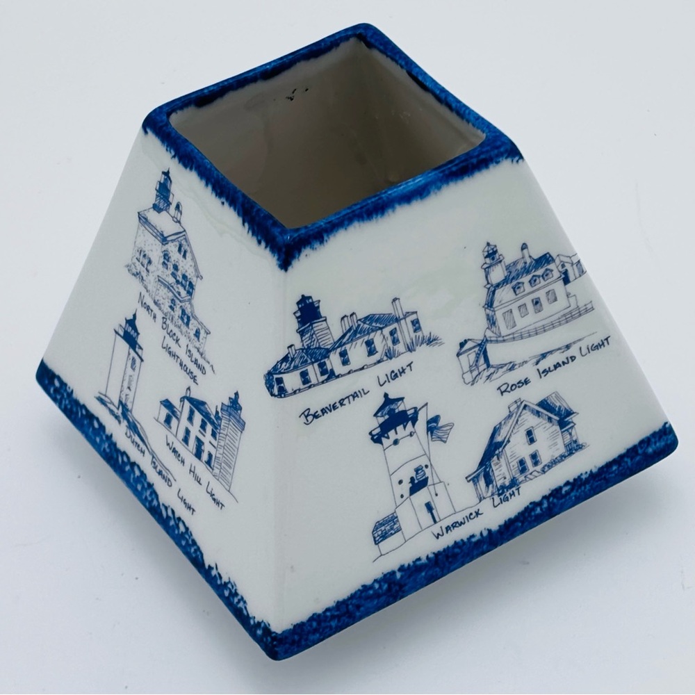 Carville Ceramics ME Candle Shade Topper Rhode Island Coast Lighthouses Square
